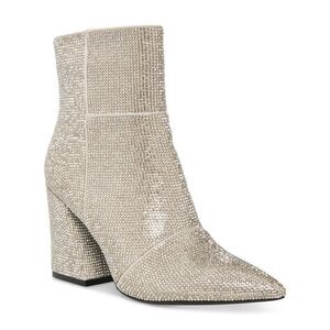MADDEN GIRL Womens Silver Rhinestone Cody-r Pointed Toe Flare Zip-Up Boots 5 M
